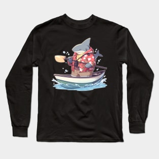 Super Cute Shark Standing in a Canoe Long Sleeve T-Shirt